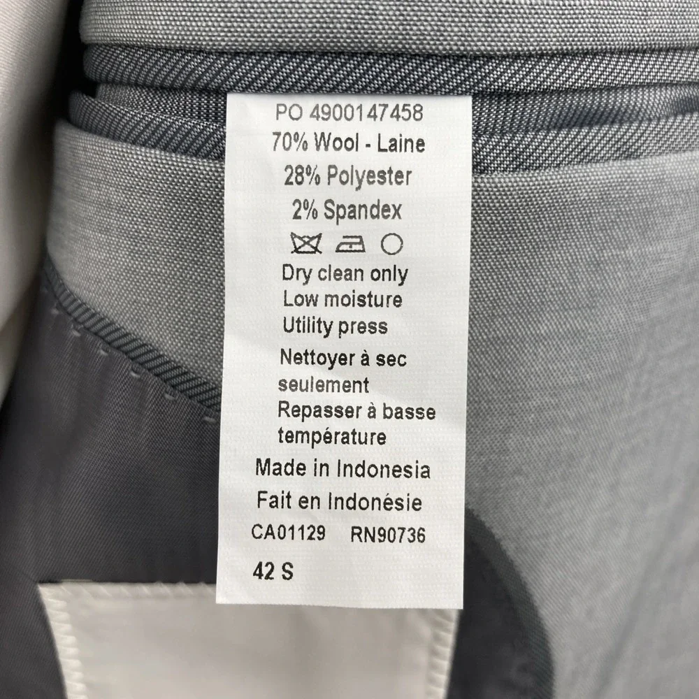 Calvin Klein Men's 2-pc Slim Fit Suit Jacket 42S Pants‎ 38W 32L Wool Blend Grey